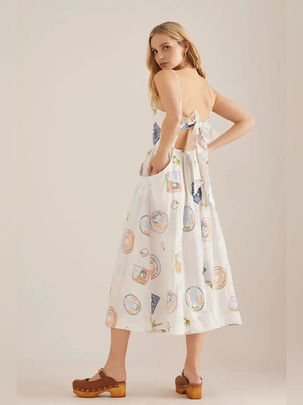 New Anthropologie Damson Madder Peaches Apron Midi Dress Size 16